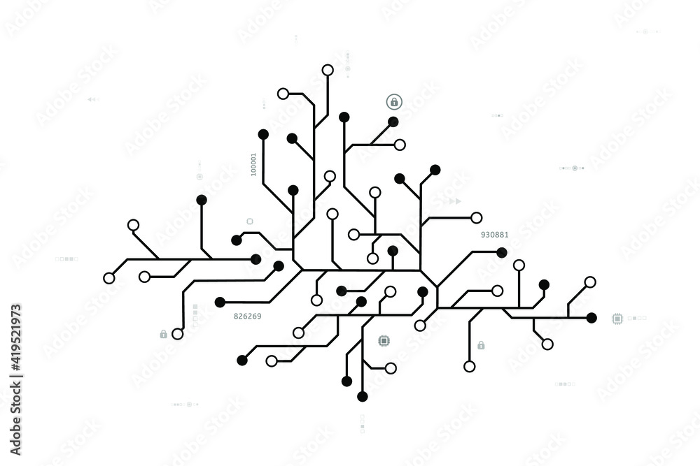 Vector the circuit board looks like an electronic tree on a white screen for technology background