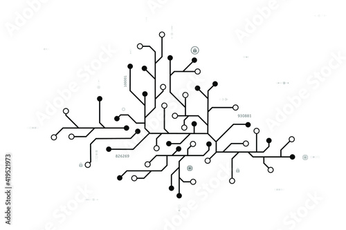 Vector the circuit board looks like an electronic tree on a white screen for technology background