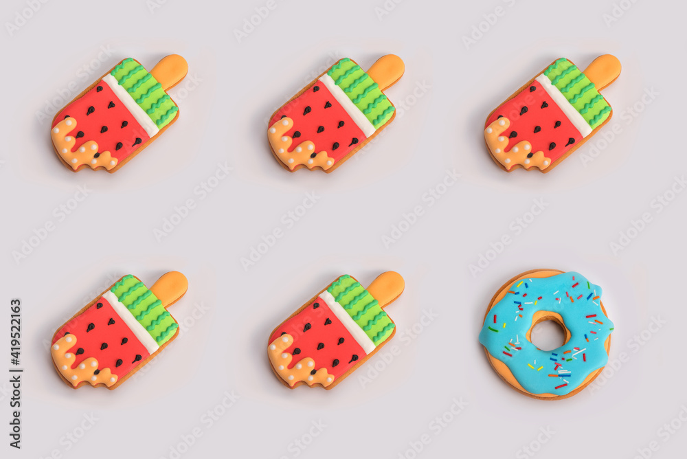Colorful Ice cream pattern on gray background banner. Summer concept. Flat lay. Colorful Ice cream pattern on gray background banner. Summer concept. Flat lay.