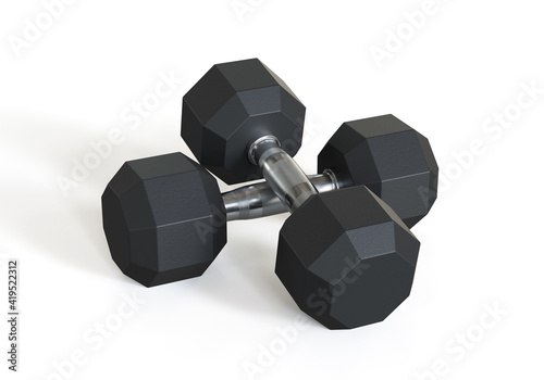 Professional dumbbell for fitness and bodybuilding isolated on white background, 3d illustration.