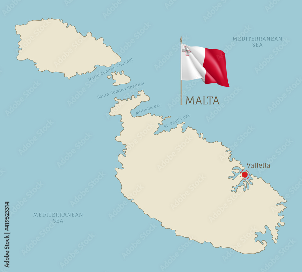 Map Of Malta And Surrounding Countries Highly Detailed Map Of Malta Territory Borders, South European Country  Administrative Map With Valletta Capital City And Waving National Flag  Vector Illustration Stock Vector | Adobe Stock