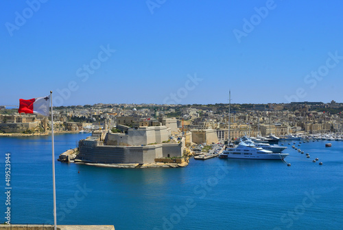 View of Grand Harbour and Fort St Angelo in Valetta Malta