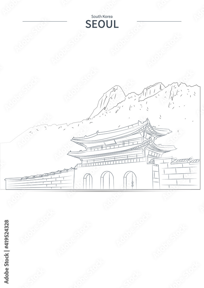 Seoul cityscape line vector. sketch style South korea landmark illustration . Seoul cityscape line vector. sketch style South korea landmark illustration .