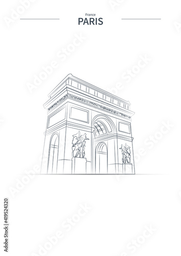Paris cityscape line vector. sketch style France landmark illustration .
