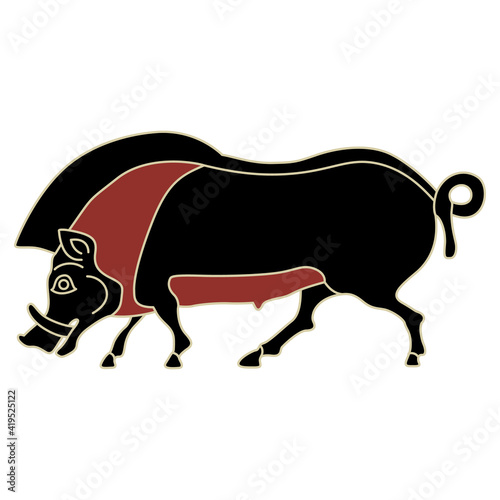 Wild pig or boar. Ethnic folk style. Ancient Greek vase painting animal motif. Isolated vector illustration.