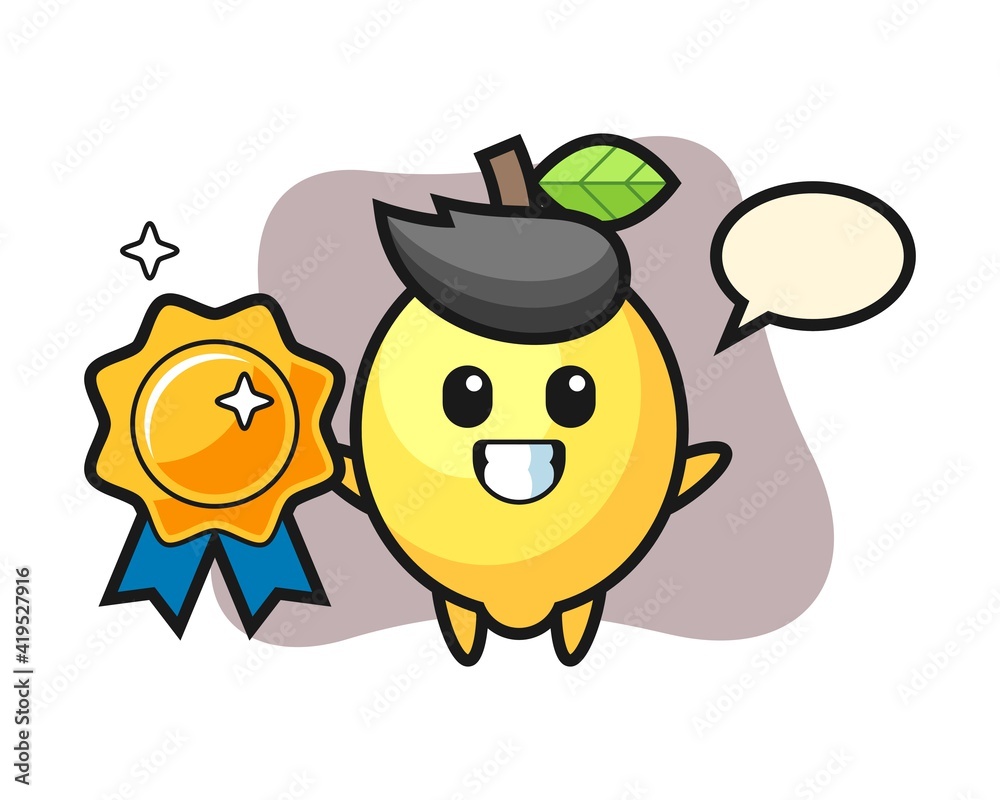 Lemon mascot illustration holding a golden badge Lemon mascot illustration holding a golden badge