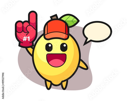 Lemon illustration cartoon with number 1 fans glove