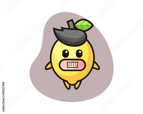 Cartoon illustration of lemon with tape on mouth
