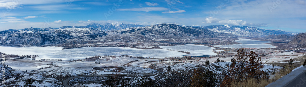 Panorama of Canada's small town Osoyoos in British Columbia. Beautiful winter landscape 