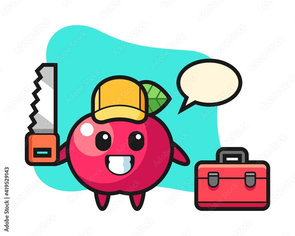 Illustration of apple character as a woodworker Illustration of apple character as a woodworker