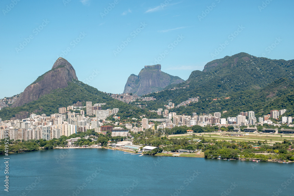 view from the summit of the vulture's lookout in the rodrigo de freitas lagoon in Rio de Janeiro.