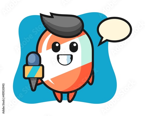 Character mascot of candy as a news reporter