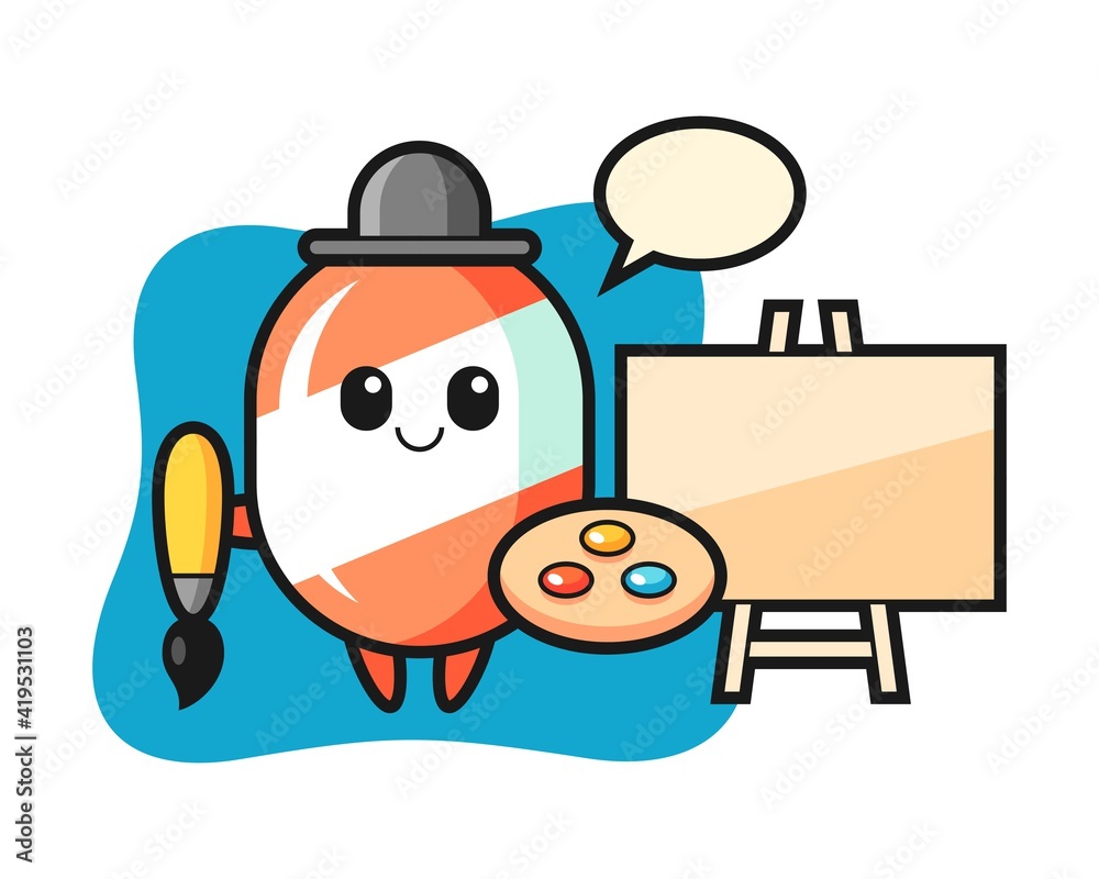 Illustration of candy mascot as a painter
