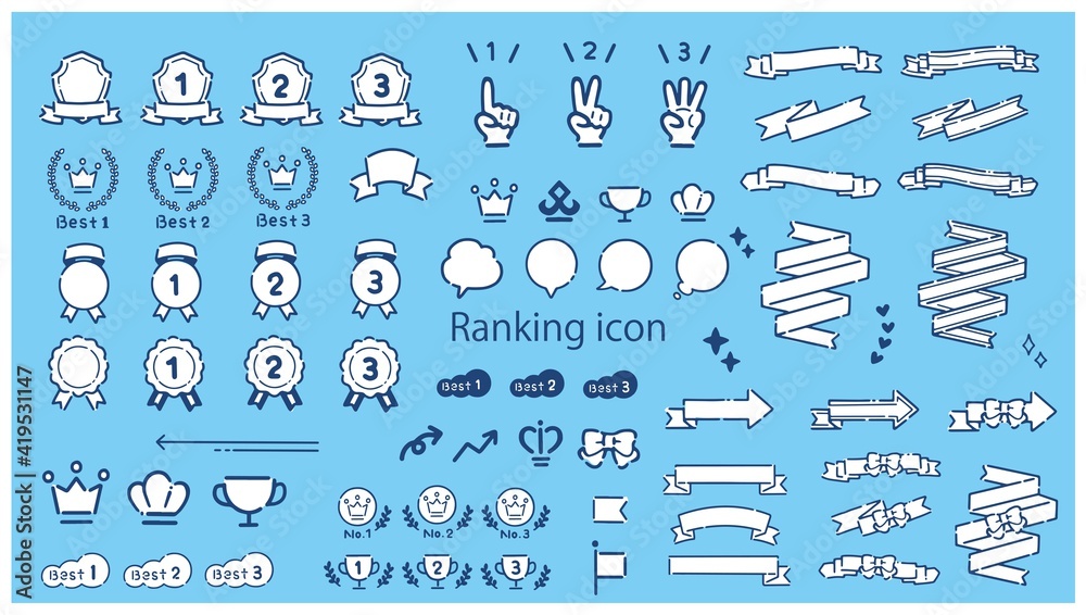 Hand-painted simple and cute ranking and ribbon icon material set - obrazy, fototapety, plakaty 