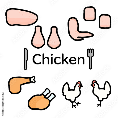 シンプルでかわいい鶏肉のイラストセット