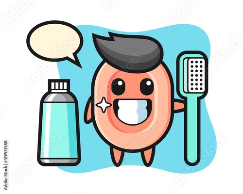 Mascot illustration of soap with a toothbrush