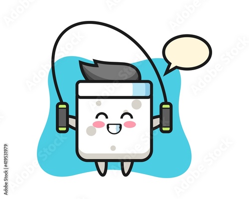 Sugar cube character cartoon with skipping rope