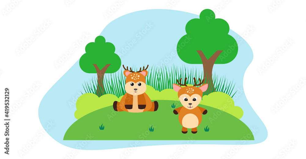 Deer Vector Cute Animals in Cartoon Style, Wild Animal, Designs for Baby clothes. Hand Drawn Characters Deer Vector Cute Animals in Cartoon Style, Wild Animal, Designs for Baby clothes. Hand Drawn Characters