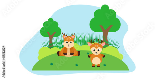 Deer Vector Cute Animals in Cartoon Style  Wild Animal  Designs for Baby clothes. Hand Drawn Characters