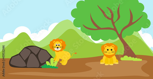 Lion Vector Cute Animals in Cartoon Style  Wild Animal  Designs for Baby clothes. Hand Drawn Characters