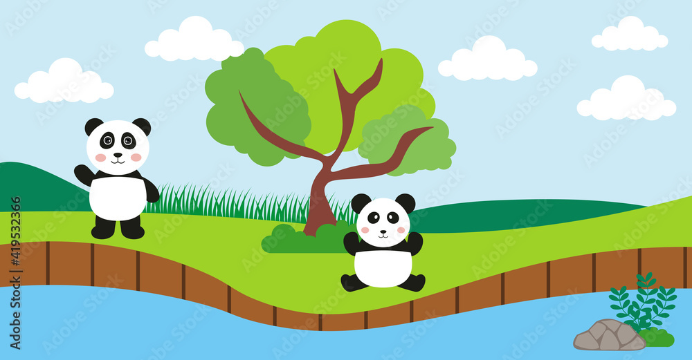 Panda Vector Cute Animals in Cartoon Style, Wild Animal, Designs for Baby clothes. Hand Drawn Characters