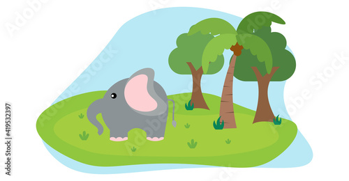 Elephant Vector Cute Animals in Cartoon Style  Wild Animal  Designs for Baby clothes. Hand Drawn Characters