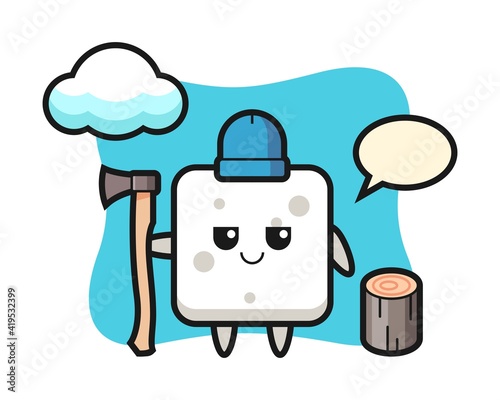 Character cartoon of sugar cube as a woodcutter