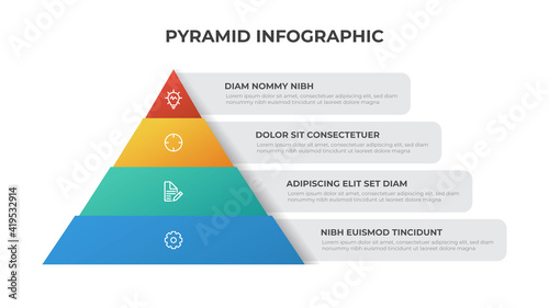 pyramid infographic template with 4 list, multipurpose layout vector for presentation, banner, brochure, flyer, etc.
