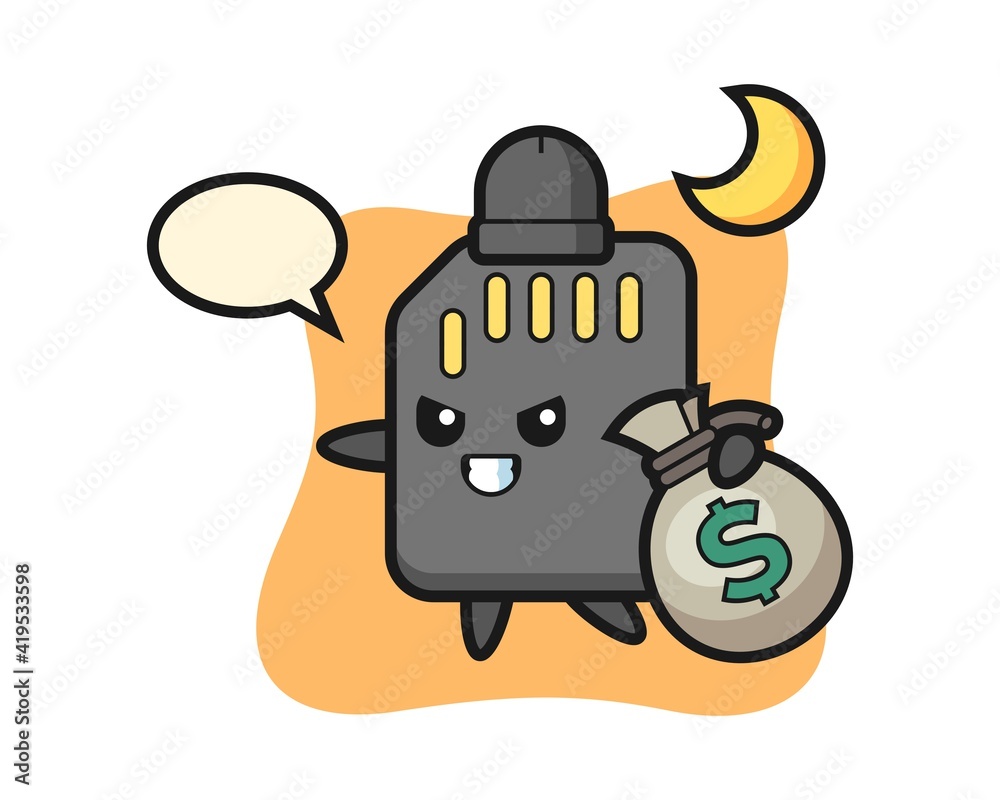 Illustration of SD card cartoon is stolen the money