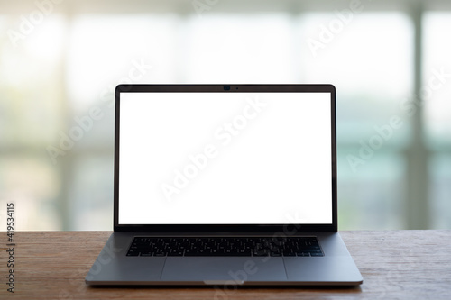 Front view of the laptop on a table.