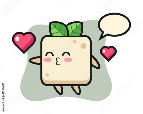Tofu character cartoon with kissing gesture