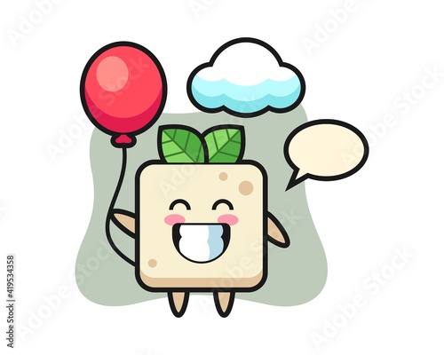 Tofu mascot illustration is playing balloon