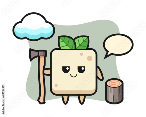 Character cartoon of tofu as a woodcutter