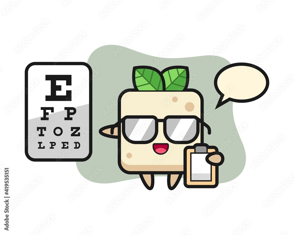 Illustration of tofu mascot as a ophthalmology Illustration of tofu mascot as a ophthalmology