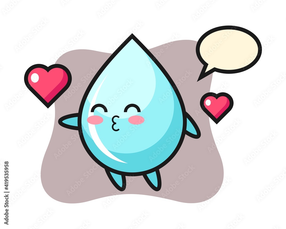 Water drop character cartoon with kissing gesture
