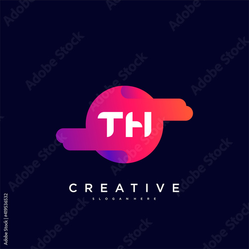 TH Initial Letter logo icon design template elements with wave colorful art.