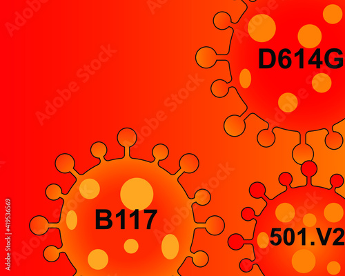 Illustration of corona virus mutation B117, D614G, 501.V2 photo