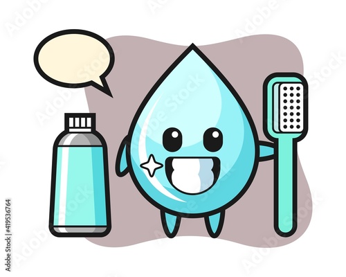Mascot illustration of water drop with a toothbrush