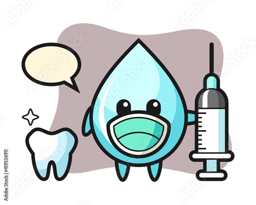 Mascot character of water drop as a dentist