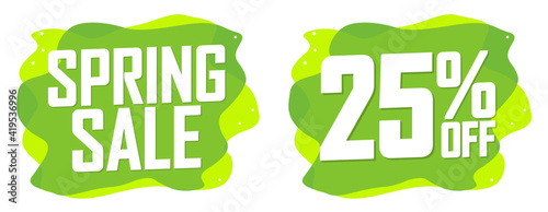 Spring Sale, 25% off, banners design template, discount tags, vector illustration