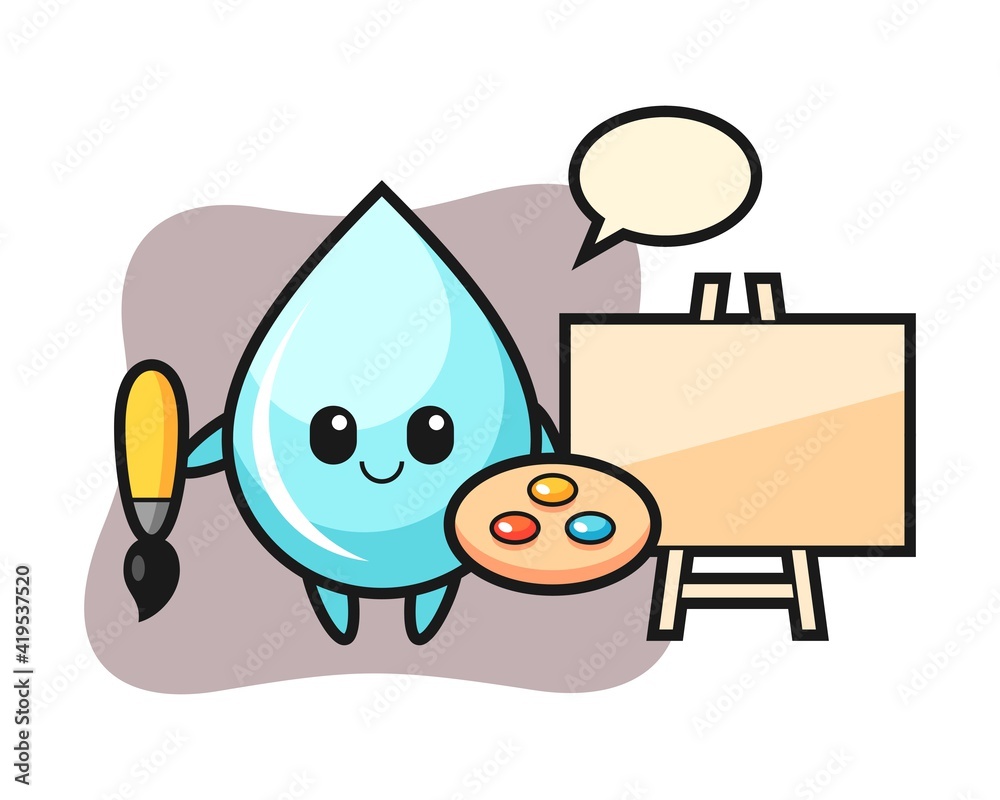 Illustration of water drop mascot as a painter Illustration of water drop mascot as a painter