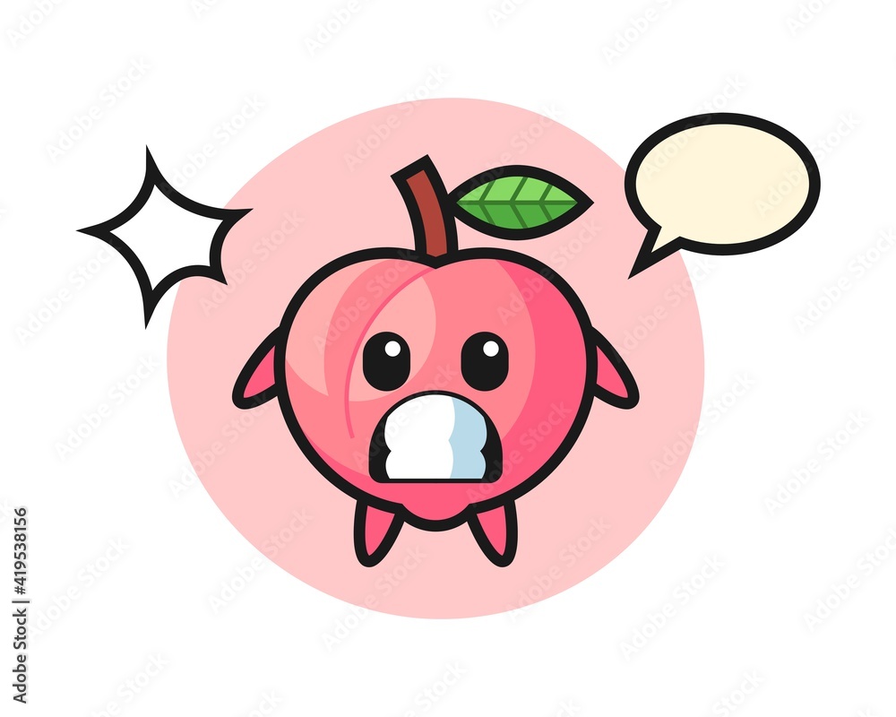 Fototapeta premium Peach character cartoon with shocked gesture