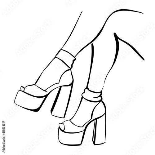 Slim female legs in high-heeled shoes. Hand-drawn vector fashion illustration