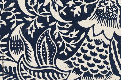 William Morris floral background indigo botanical pattern remix illustration