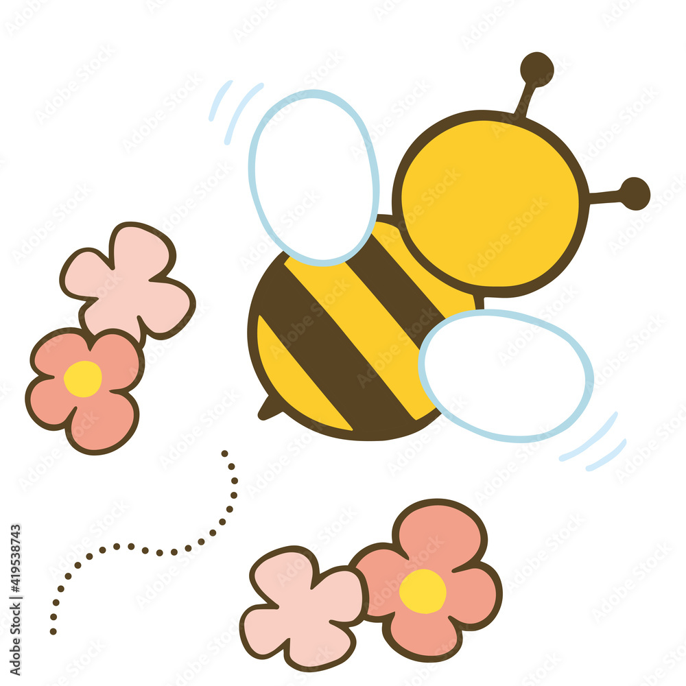 Illustration of a cute bee character with a back view. Vector illustration on white background.