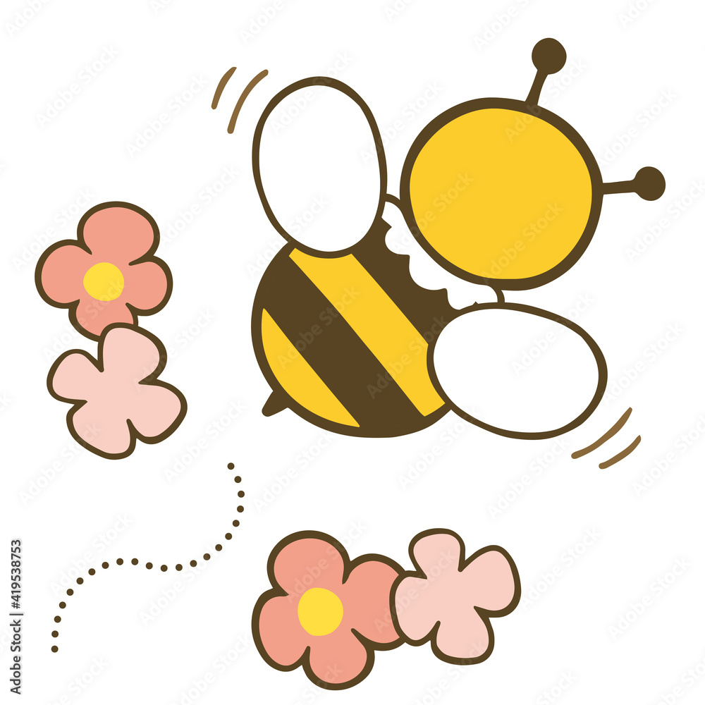 Illustration of a cute bee character with a back view. Vector illustration on white background.