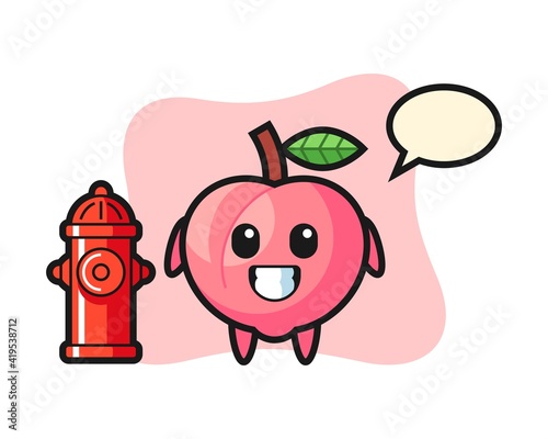 Mascot character of peach as a firefighter