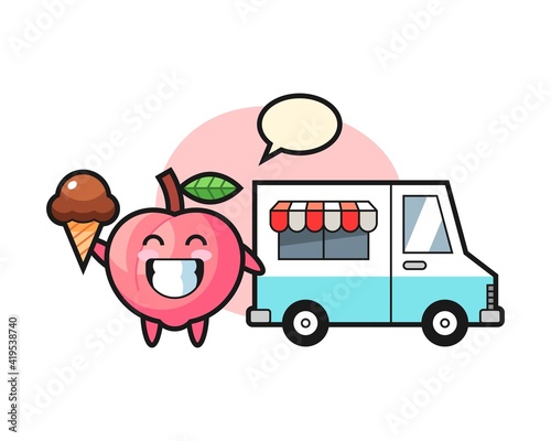 Mascot cartoon of peach with ice cream truck