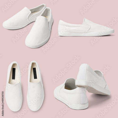White slip-on unisex streetwear sneakers fashion set
