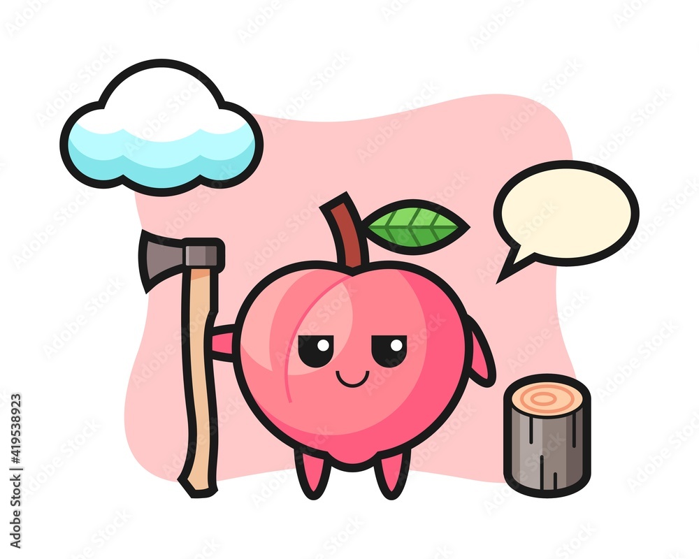 Character cartoon of peach as a woodcutter Character cartoon of peach as a woodcutter